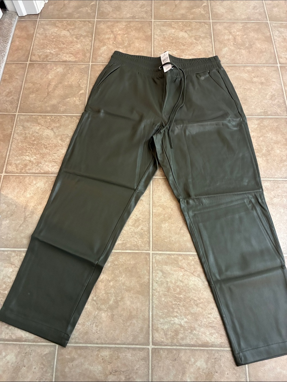 LOFT Olive Green Faux-Leather Jogger Pants